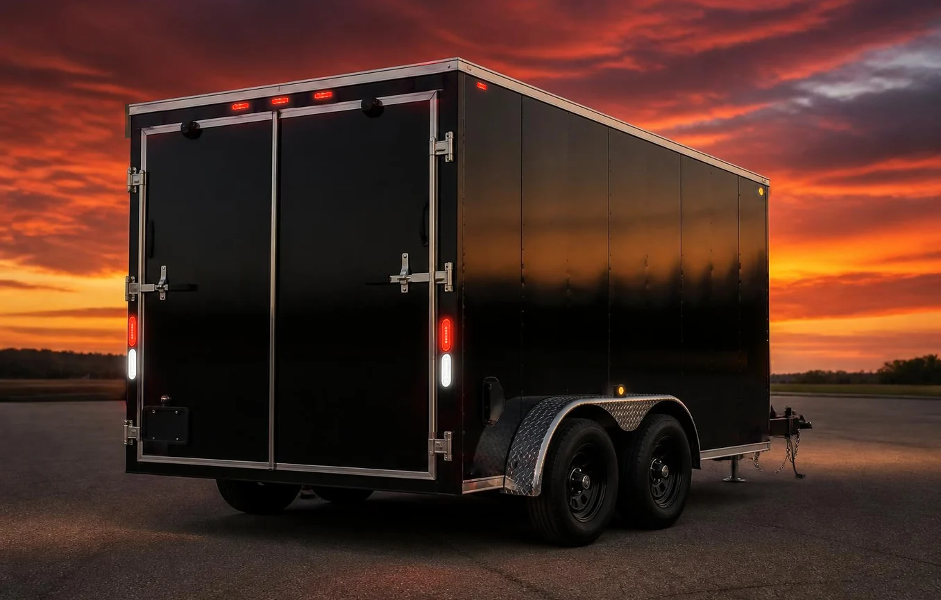 Trailer lighting and parts at sunset