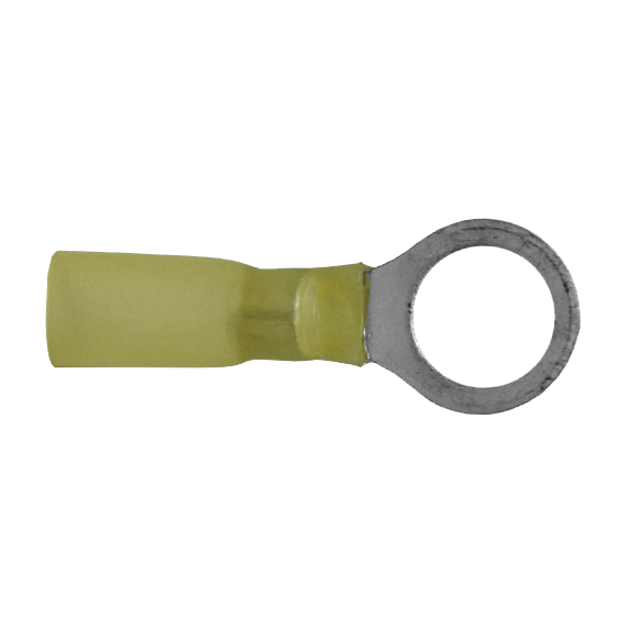 Heat Shrinkable Ring Terminals Yellow 12-10 Ga Stud 3/8" - 50/pack