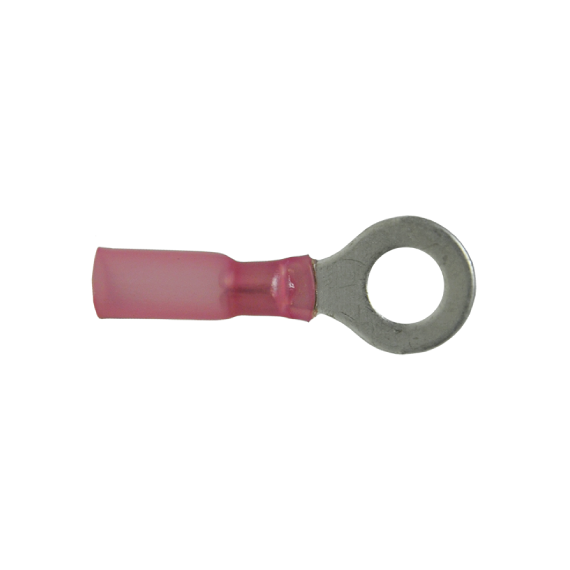 Heat Shrinkable Ring Terminals Red 20-18 Ga Stud 1/4" - 100/pack