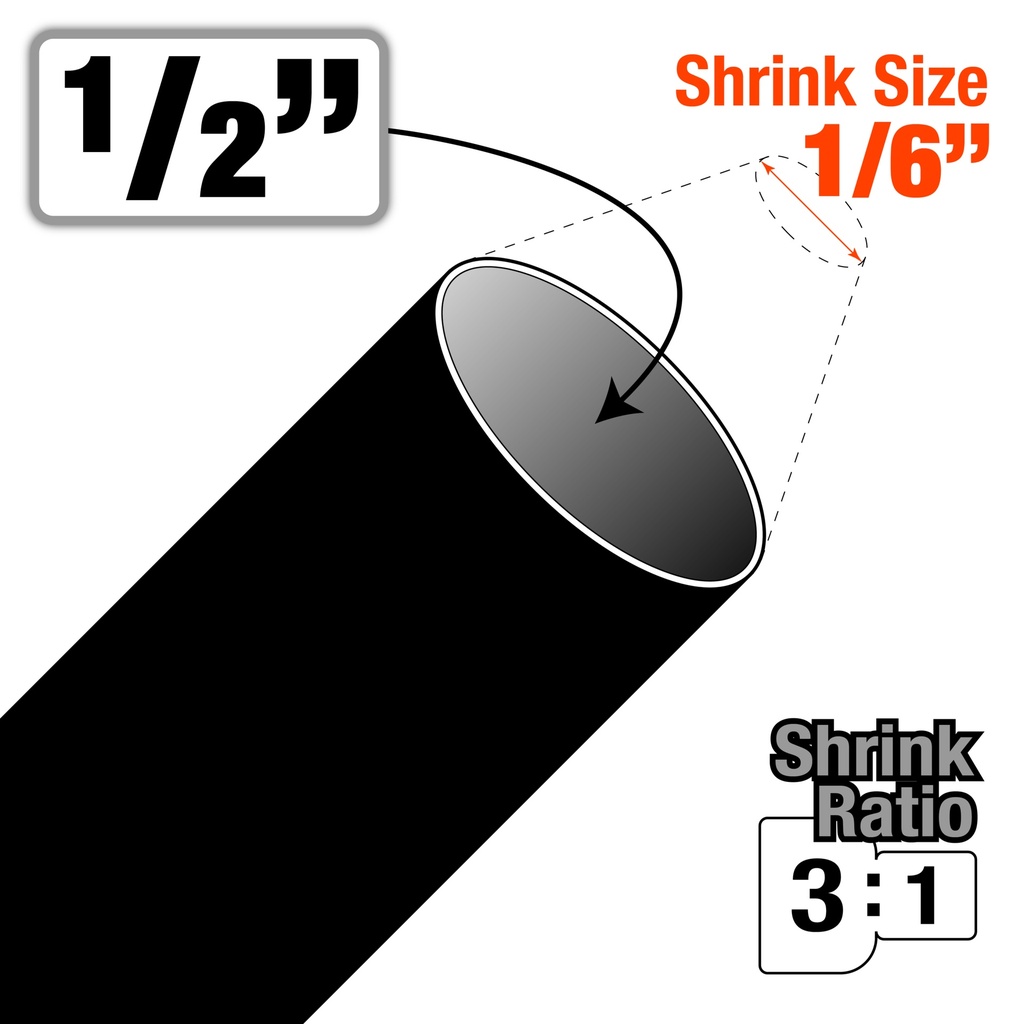 [HSD500-06] Dual Wall 3:1 Heat Shrinkable Tubing 1/2" Dia 6" Length - 6/pack