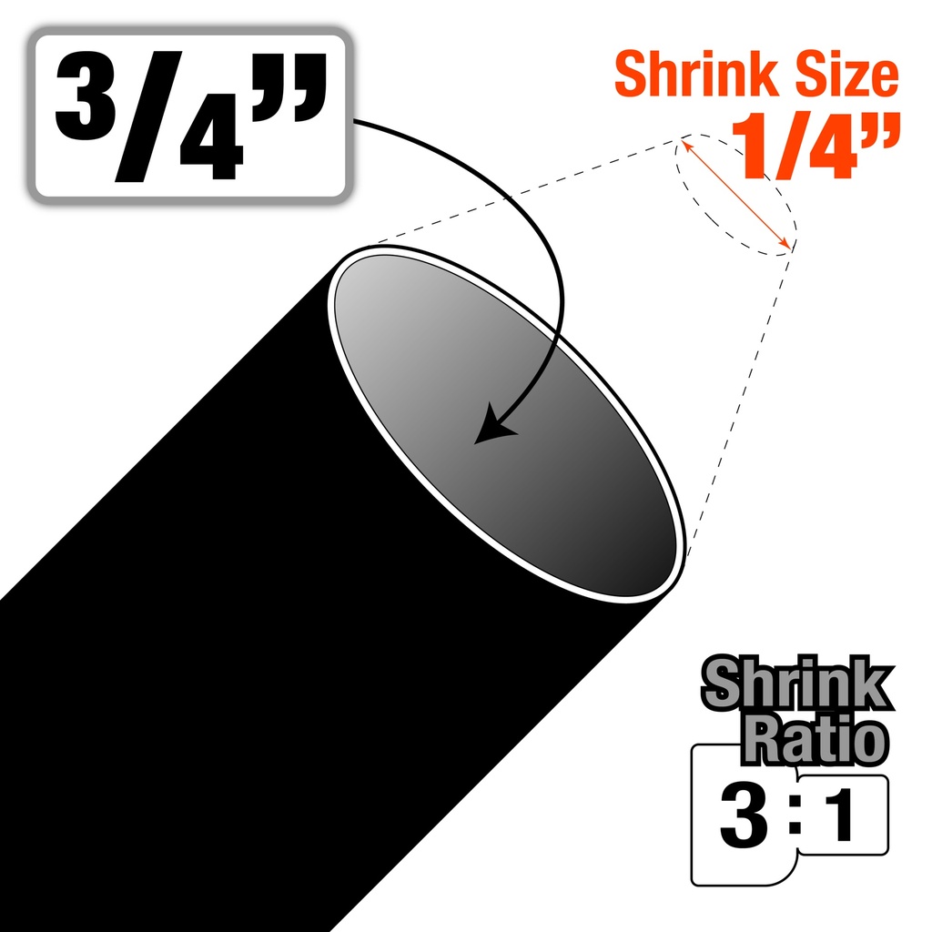 [HSD750-06] Dual Wall 3:1 Heat Shrinkable Tubing 3/4" Dia 6" Length - 6/pack