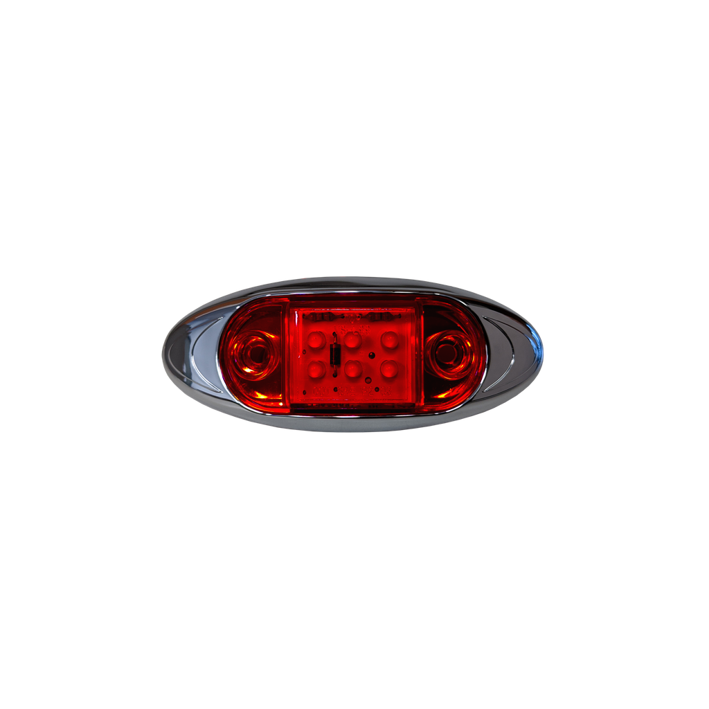 LED 1"x2.5" Marker Lamp Red 6-dio w/ Chrome Bezel