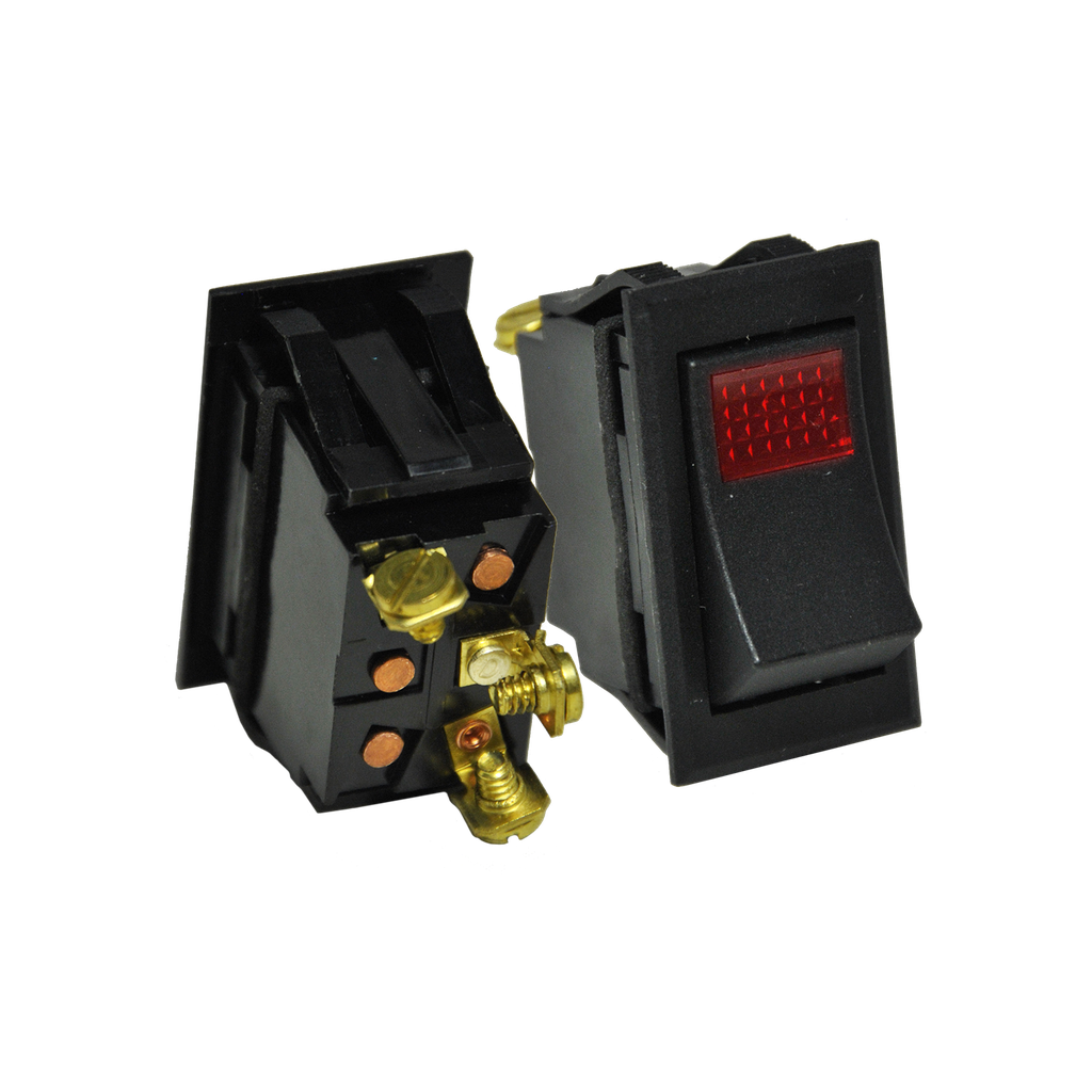 [SR101] On-Off Rocker Black Switch w/ Red Pilot Light 12V 3 Screws