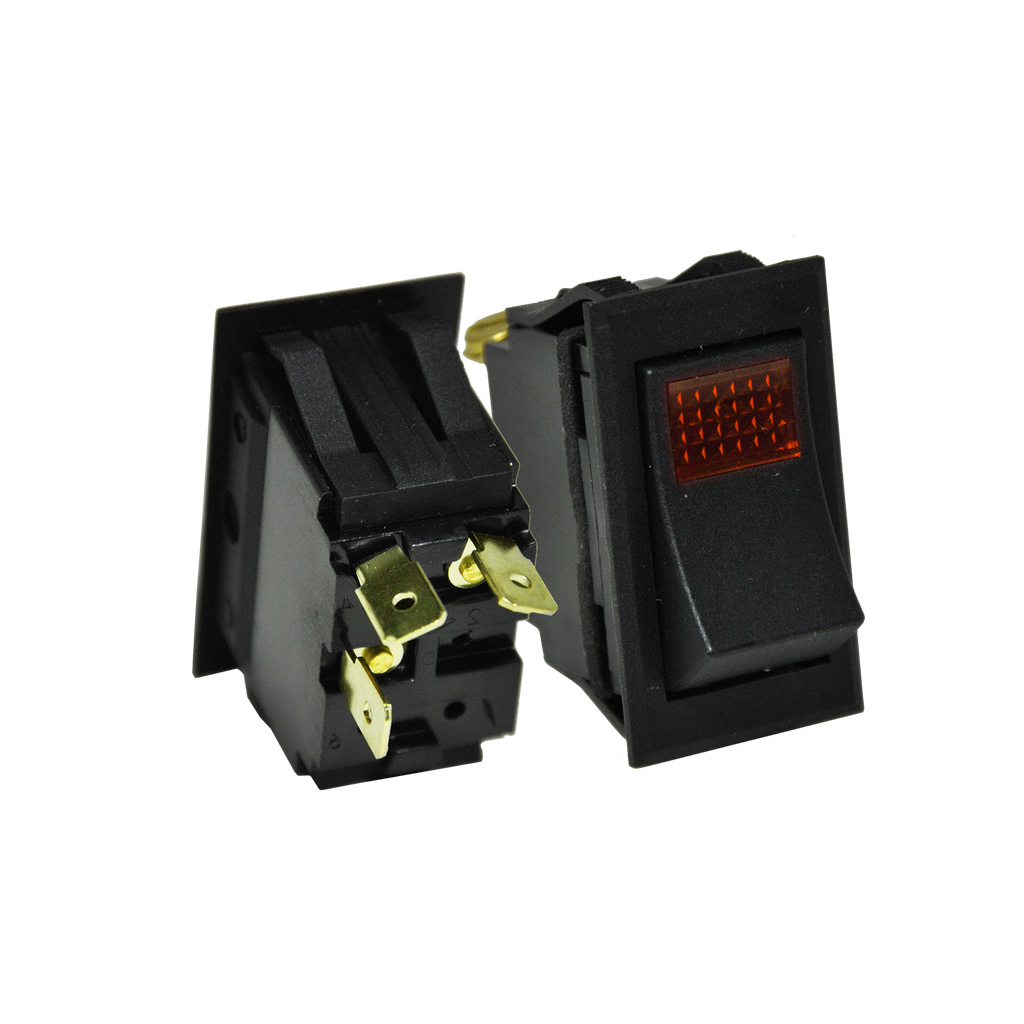 [SR105] On-Off Rocker Black Switch w/ Amber Pilot Light 12V 3 Blades