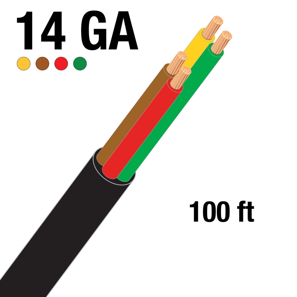 [W414100] 100 ft Black Jacketed Trailer Cable 4-Wire 14Ga