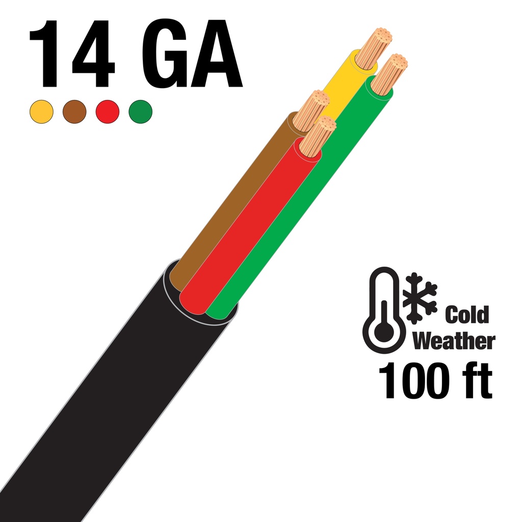 [W414100A] 100 ft Black Jacketed Cold Weather Trailer Cable 4-Wire 14Ga