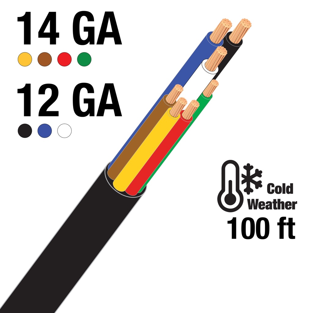 [W414312A-100] 100 ft Black Jacketed Cold Weather Trailer Cable 4x14Ga + 3x12 Ga
