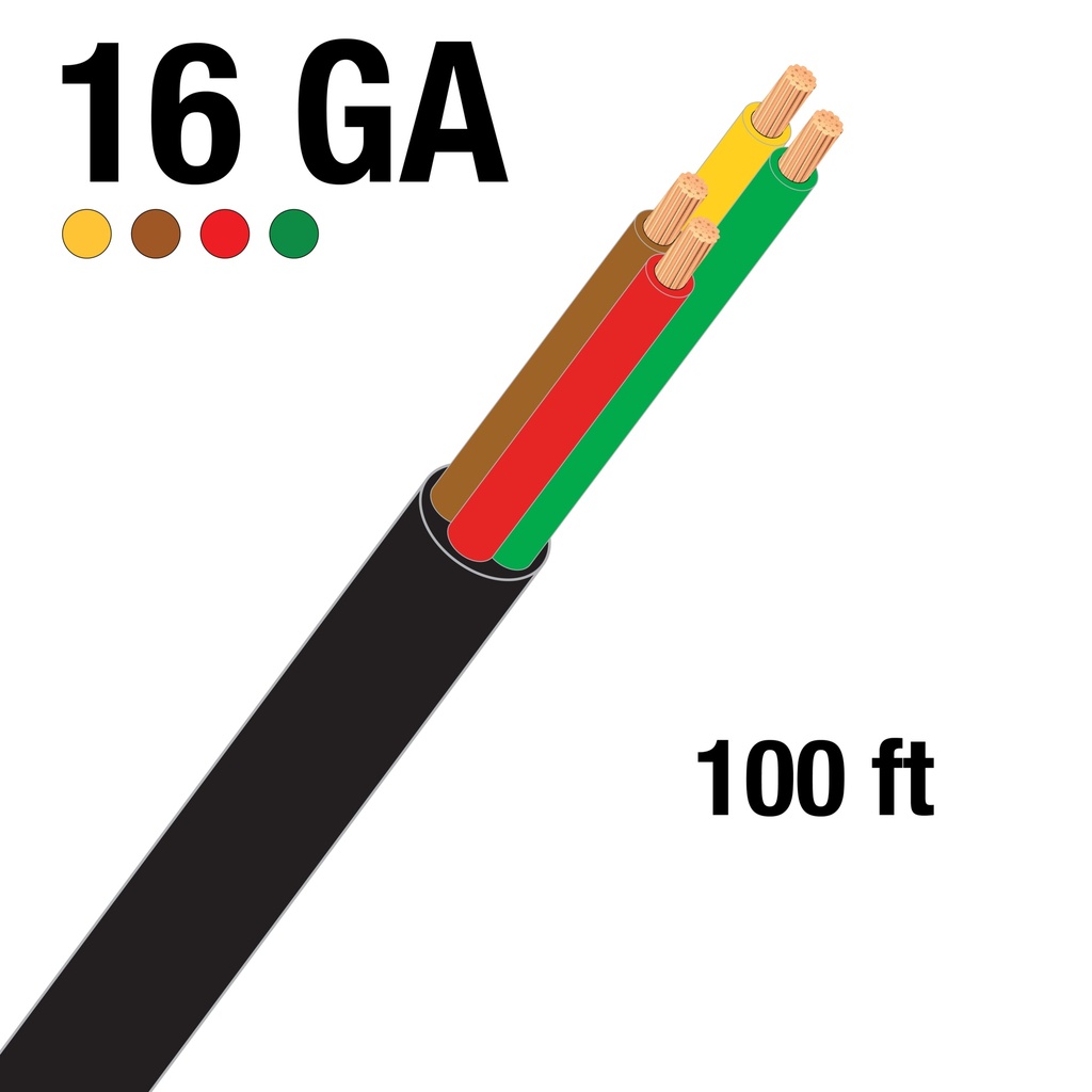 [W416100] 100 ft Black Jacketed Trailer Cable 4-Wire 16Ga