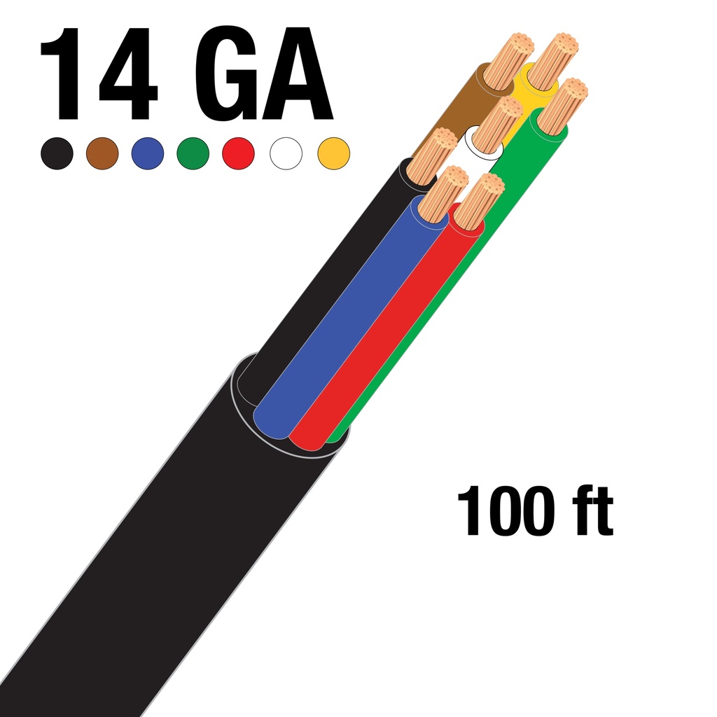 [W714100] 100 ft Black Jacketed Trailer Cable 7-Wire 14Ga
