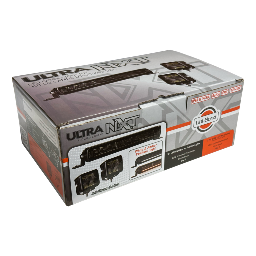 ULTRA NXT LED Work Lamp & Light Bar Kit – 10" Light Bar + 2 Cube Lights